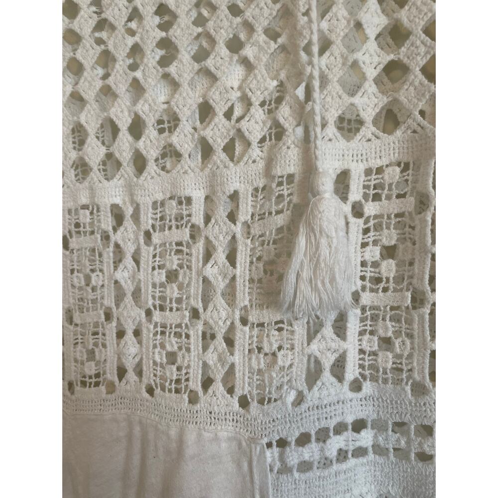 XCVI white crochet hooded swim coverup pocket tassels cotton lightweight Size M - Picture 3 of 7